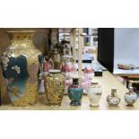 A collection of six assorted Japanese ceramic vases, largest 38cm