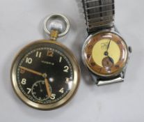 A military pocket watch and a gentleman's Crown wrist watch.