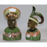 Verdite. Two Shong Tribe hardstone busts of a male and female warrior, height 27cm