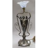 A WMF style silver plated centrepiece, with associated glass shade, height 58cm