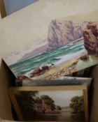 A box of assorted watercolours mainly by Herbert Ahier