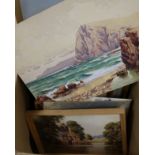 A box of assorted watercolours mainly by Herbert Ahier