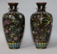 A pair of Japanese silver wire cloisonne vases, 15.5cm