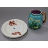 A Victorian Wedgwood Majolica jug, and a set of three plates printed with the Cries of London, jug