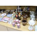 A collection of assorted Victorian and later ceramics, including Staffordshire figures and lustre
