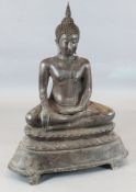 A large Thai bronze figure of Buddha, seated on a double lotus throne, height 119cm