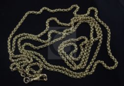 An early 20th century 9ct gold guard chain, 173cm.