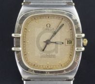 A gentleman's bi-metallic Omega Constellation wrist watch.