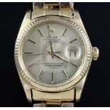 A gentleman's 1990's? 18ct gold Rolex Oyster Perpetual Datejust, with box, the yellow dial with