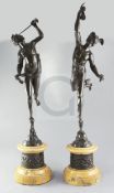 After Giambologna. A pair of good mid 19th century French bronze figures of Mercury and Fortuna,