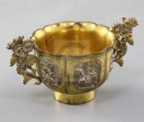 A Sawasa or Tonkin ware gilt copper two handled cup, first half 18th century, the petal lobed body