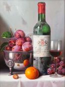 Raymond Campbell (20th C.)oil on boardSt Emilion with silver bowl and fruitssigned15.5 x 11.5in.