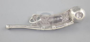 A Victorian silver bosun's call, hallmarked Birmingham 1873, maker by George Unite, traditional in