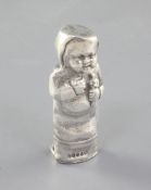 A late 19th century continental silver novelty vesta case modelled as a clothed baby, import marks