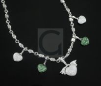 An attractive Theo Fennell 18ct white gold, diamond and green garnet necklace, the signed necklace