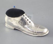 A George V silver mounted novelty boot pin cushion, by S. Blanckensee & Son Ltd, Birmingham, 1919,