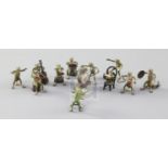An Austrian eleven piece cold painted bronze miniature frog orchestra, height 1in.
