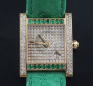 A lady's limited edition 18ct gold, emerald and diamond set Roberge Pegase quartz wrist watch, the