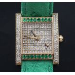 A lady's limited edition 18ct gold, emerald and diamond set Roberge Pegase quartz wrist watch, the