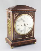 A Regency mahogany bracket clock, Manders, Windsor, with chamfer top over brass lined quadrants, 6.5