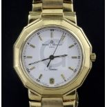 A gentleman's 18ct gold Baume & Mercier Riviera quartz wrist watch, with baton numerals and date