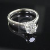 A diamond solitaire ring, white gold setting (jeweller's certification: carat 1.14, colour: J,