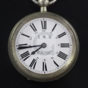 A late 19th century nickel cased Indian Midland Railway keywind pocket watch by Lund & Blockley,