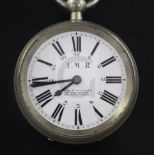 A late 19th century nickel cased Indian Midland Railway keywind pocket watch by Lund & Blockley,