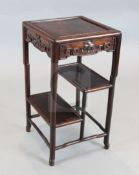 An early 20th century Chinese hardwood three tier occasional table, W.1ft 4in. D.1ft 4in. H.2ft