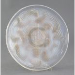 A Rene Lalique opalescent 'Dauphins' coupe ouverte, No. 424, acid etched signature to base 'R