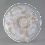 A Rene Lalique opalescent 'Dauphins' coupe ouverte, No. 424, acid etched signature to base 'R