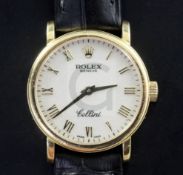 A lady's early 21st century 18ct gold Rolex Cellini quartz wrist watch, with Roman dial, serial