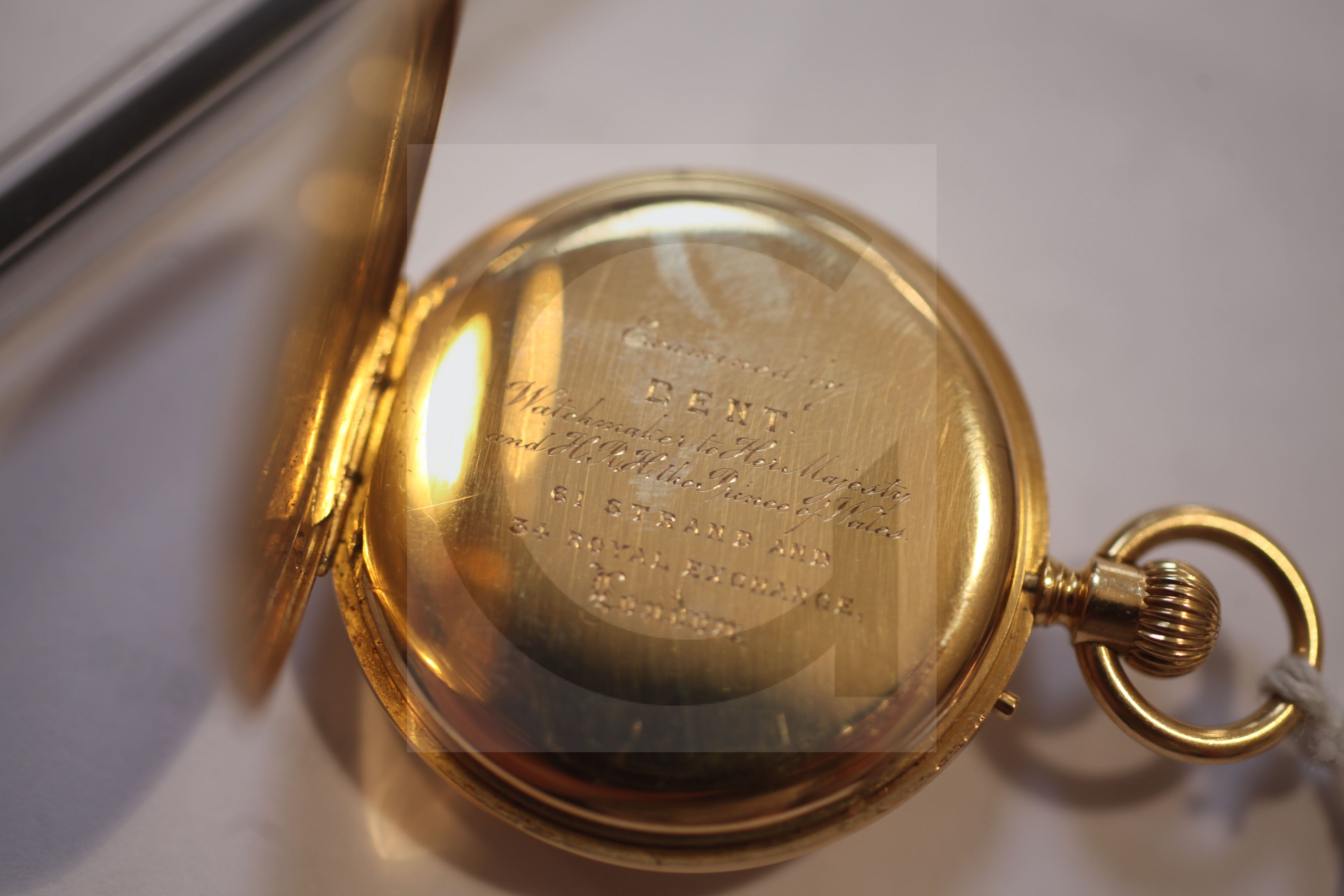 An early 20th century 18ct gold half hunter fob watch, with Roman dial and engraved monogram with - Image 3 of 3