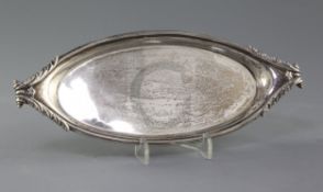 A George III silver oval snuffers tray by Richard Cook, with foliate scroll terminals and reeded