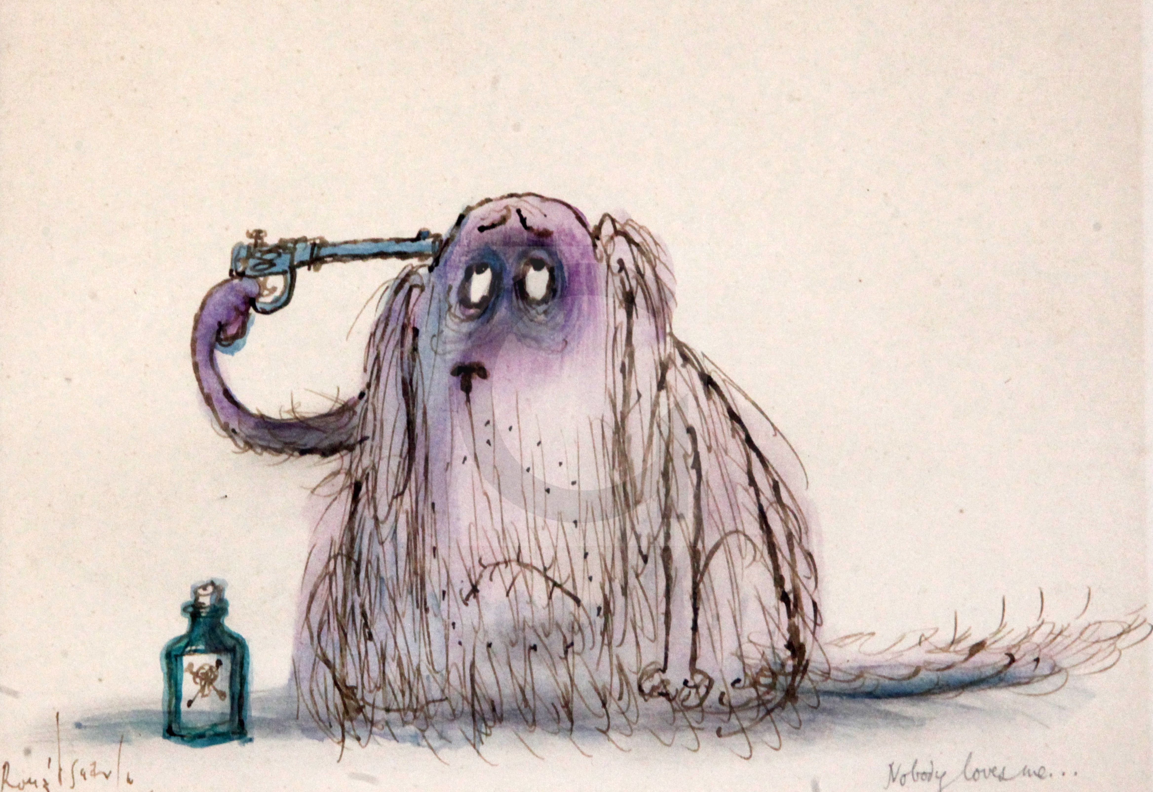 § Ronald Searle (1920-2011)ink and watercolour'Nobody Loves Me'signed6 x 8.25in.
