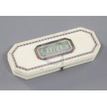A Regency gold mounted ivory toothpick case, the lid inset with a two colour Wedgwood jasper plaque,