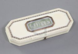 A Regency gold mounted ivory toothpick case, the lid inset with a two colour Wedgwood jasper plaque,