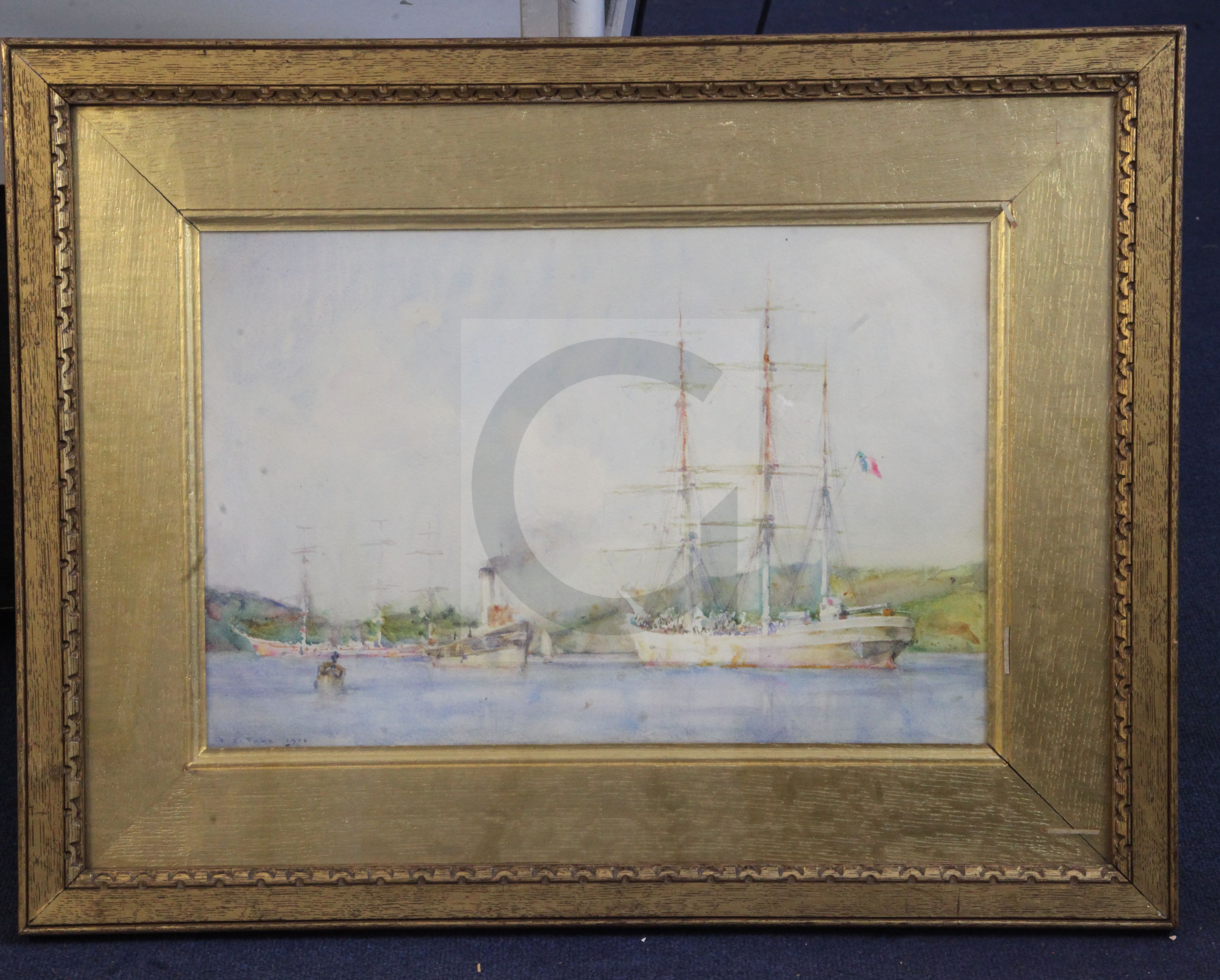 Henry Scott Tuke (1858-1929)watercolourFrench shipping in harboursigned and dated 190812 x 18in. - Image 2 of 5