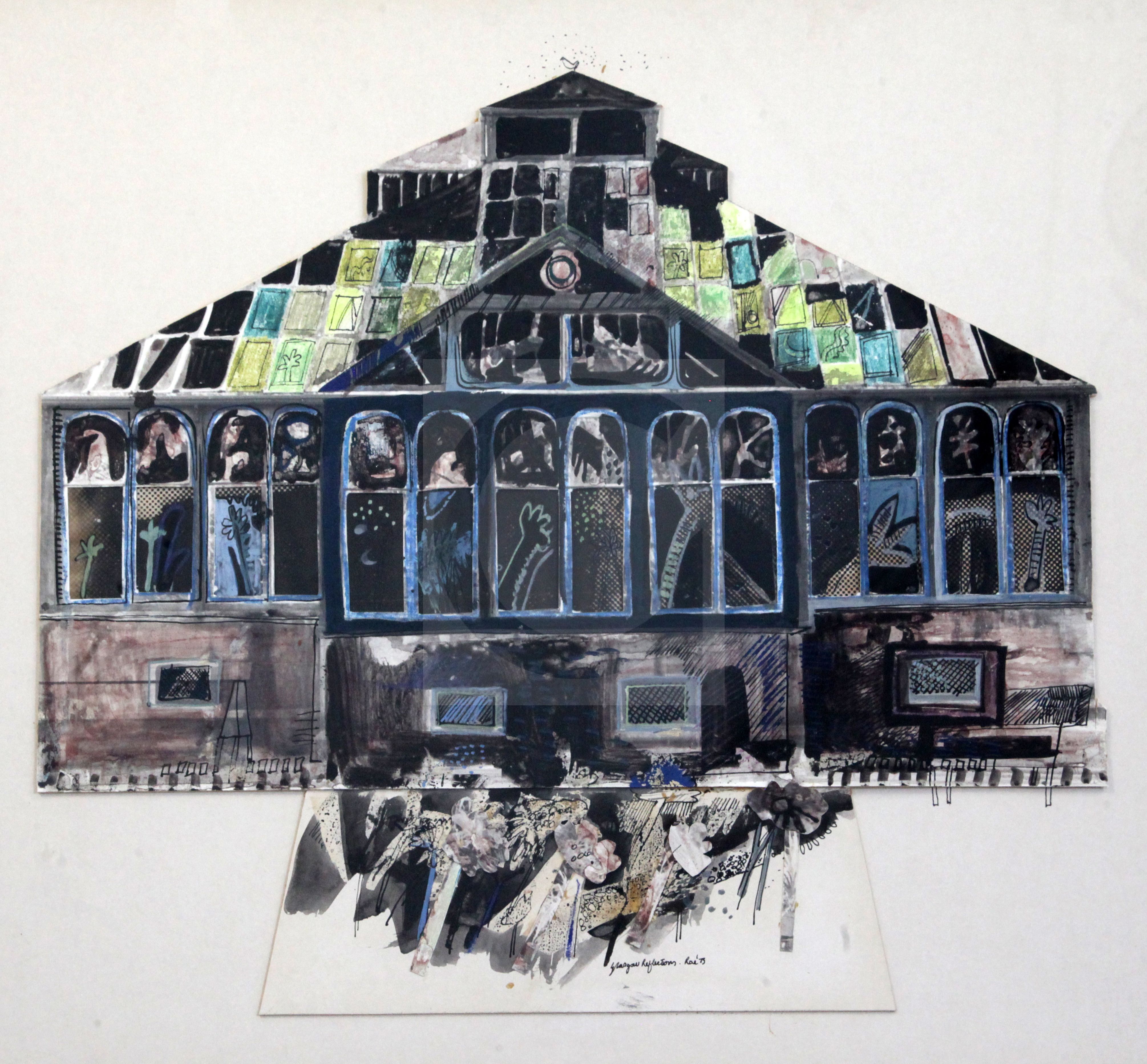 Barbara Rae (1943-)collage, ink and watercolour'Glasgow Reflections'signed and dated '7520 x 21.