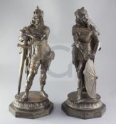 A pair of third quarter of the 19th century French bronzes of medieval warriors, with traces of