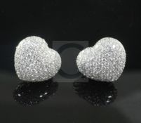 A pair of Theo Fennell 'Art 18ct white gold and pave set diamond heart shaped ear studs, signed,