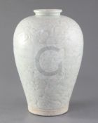 A Chinese Qingbai-type meiping, probably Qing dynasty, carved with flowers and foliage, height 26.