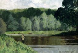 Norman Wilkinson (1878-1971)oil on canvasFly fisherman beside a riversigned14 x 20in.