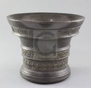 A Flemish bronze mortar, by Jan van den Ghein II, Malines, dated 1559, the upper band inscribed 'IAN