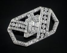 An Art Deco style? platinum and diamond set octagonal brooch, of openwork design and set with old