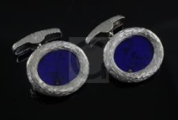 A pair of textured 18ct white gold and lapis lazuli oval cufflinks, 22mm.