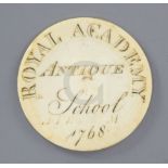 An early 19th century ivory Royal Academy Antique School ticket, for Henry Garling, November 24th