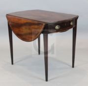 A George III banded mahogany Pembroke table, with frieze drawer, on square tapered legs, W.3ft D.2ft