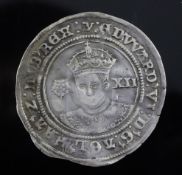 An Edward VI silver shilling, circa 1552, m.m. Tun, creased, otherwise GF.