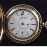 An early 20th century American Waltham three colour 18ct gold hunter fob watch, with engraved